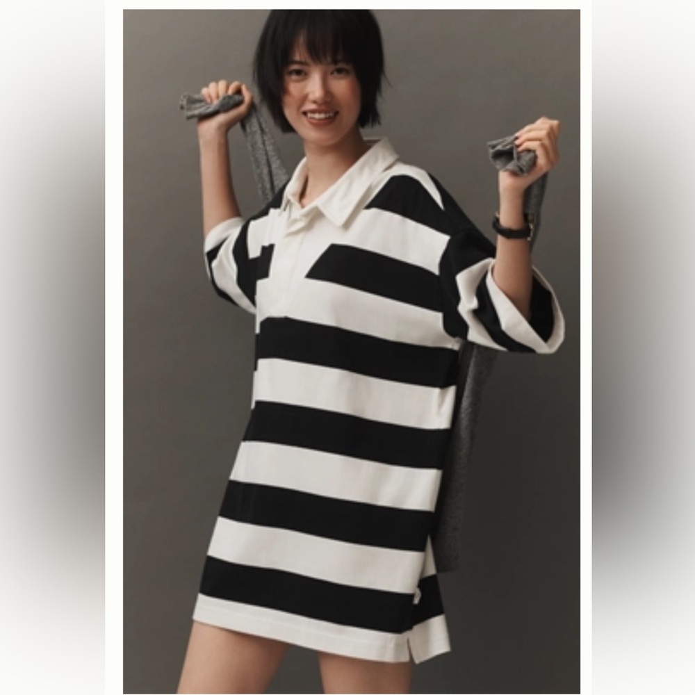 Anthropologie Black and White Striped Mini Dress